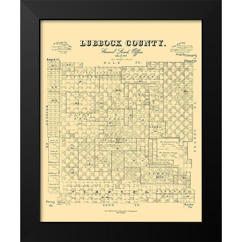Lubbock County Texas - McGauhey 1892  Black Modern Wood Framed Art Print by McGaughey