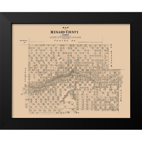 Menard County Texas - Walsh 1879  Black Modern Wood Framed Art Print by Walsh
