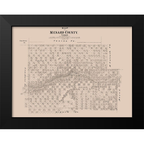 Menard County Texas - Walsh 1879  Black Modern Wood Framed Art Print by Walsh
