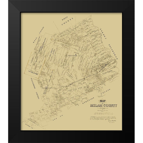 Milam County Texas - Walsh 1879  Black Modern Wood Framed Art Print by Walsh