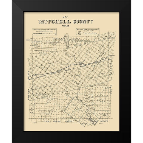Mitchell County Texas - Abrams 1890  Black Modern Wood Framed Art Print by Abrams