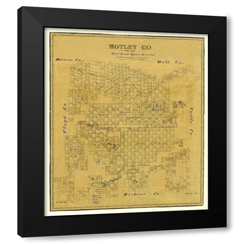 Motley County Texas - Matthews 1879  Black Modern Wood Framed Art Print with Double Matting by Matthews