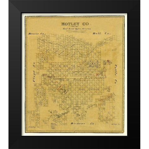 Motley County Texas - Matthews 1879  Black Modern Wood Framed Art Print by Matthews