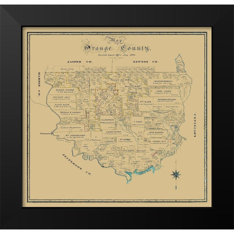 Orange County Texas - Biau 1886  Black Modern Wood Framed Art Print by Biau