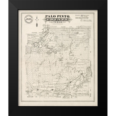 Palo Pinto County Texas - Gast 1880  Black Modern Wood Framed Art Print by Gast