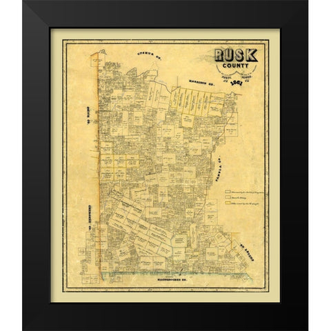 Rusk County Texas - Pressler 1861  Black Modern Wood Framed Art Print by Pressler