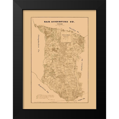 San Augustine County Texas - Walsh 1879  Black Modern Wood Framed Art Print by Walsh