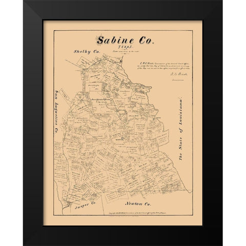 Sabine County Texas - Walsh 1879  Black Modern Wood Framed Art Print by Walsh