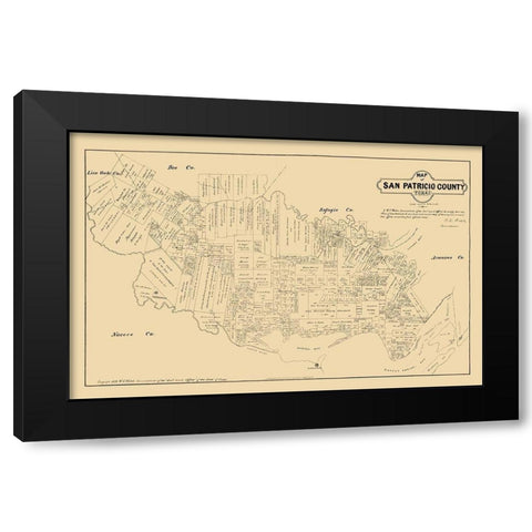 San Patricio County Texas - Walsh 1879  Black Modern Wood Framed Art Print by Walsh