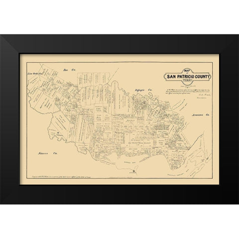 San Patricio County Texas - Walsh 1879  Black Modern Wood Framed Art Print by Walsh