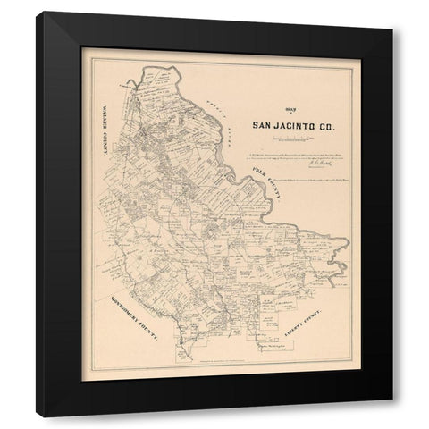 San Jacinto County Texas - Walsh 1879  Black Modern Wood Framed Art Print by Walsh