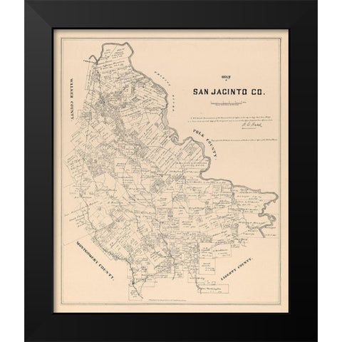 San Jacinto County Texas - Walsh 1879  Black Modern Wood Framed Art Print by Walsh