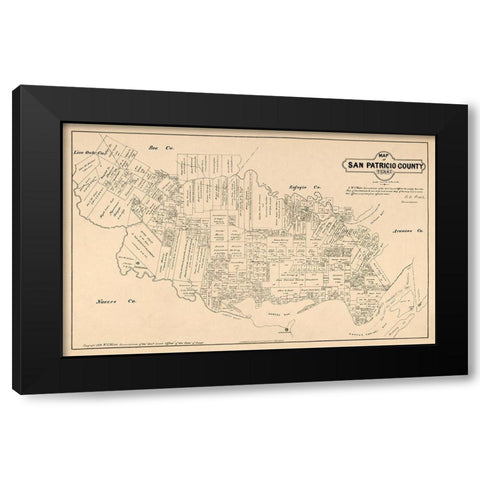 San Patricio County Texas - Walsh 1879  Black Modern Wood Framed Art Print by Walsh
