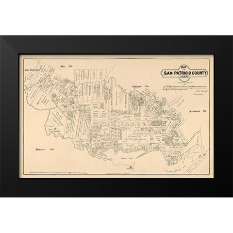 San Patricio County Texas - Walsh 1879  Black Modern Wood Framed Art Print by Walsh