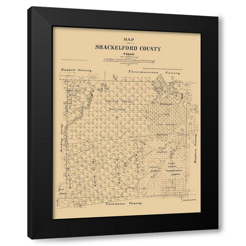 Shackelford County Texas - Walsh 1879  Black Modern Wood Framed Art Print with Double Matting by Walsh