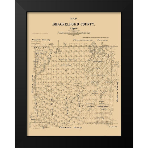 Shackelford County Texas - Walsh 1879  Black Modern Wood Framed Art Print by Walsh