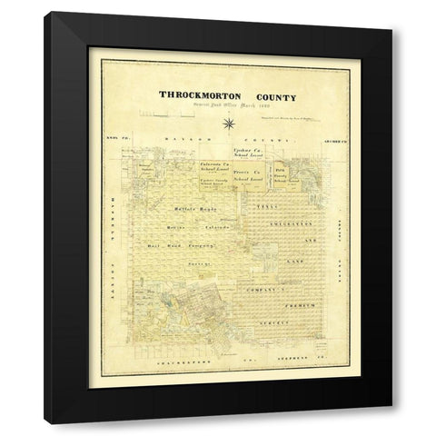 Throckmorton County Texas - Matthews 1880  Black Modern Wood Framed Art Print by Matthews