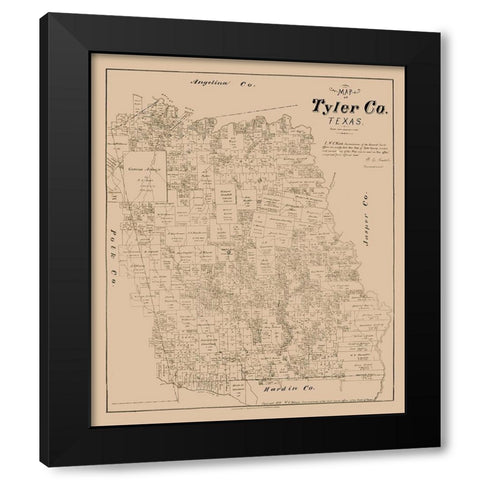 Tyler County Texas - Walsh 1879  Black Modern Wood Framed Art Print by Walsh
