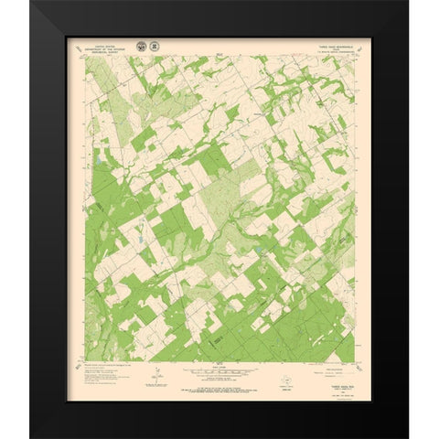 Three Oaks Texas Quad - USGS 1961 Black Modern Wood Framed Art Print by USGS