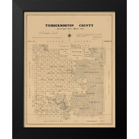 Throckmorton County Texas - Walsh 1880  Black Modern Wood Framed Art Print by Walsh