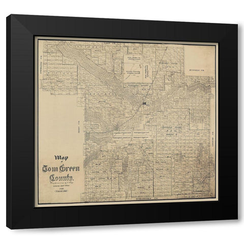 Tom Green County Texas - Schutze 1892  Black Modern Wood Framed Art Print by Schutze