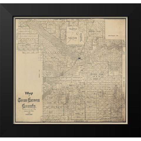 Tom Green County Texas - Schutze 1892  Black Modern Wood Framed Art Print by Schutze