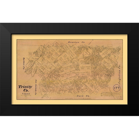 Trinity County Texas - Walsh 1879  Black Modern Wood Framed Art Print by Walsh