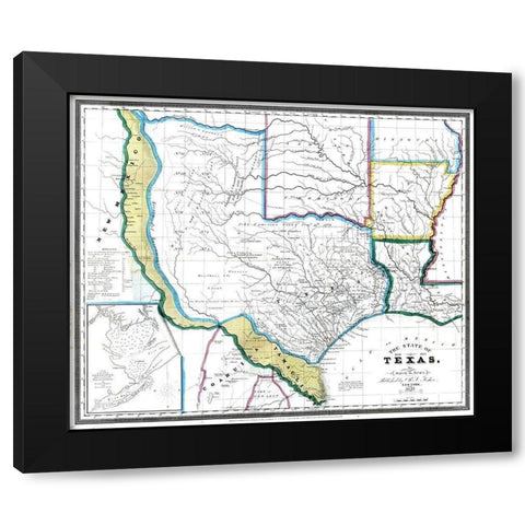 Texas - David Burr 1845 Black Modern Wood Framed Art Print with Double Matting by David Burr