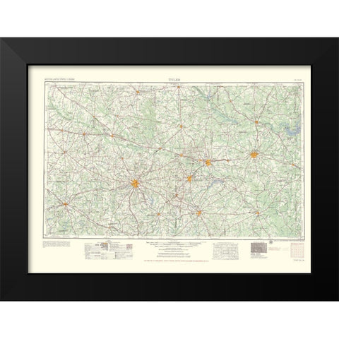 Tyler Texas Quad - USGS 1955 Black Modern Wood Framed Art Print by USGS