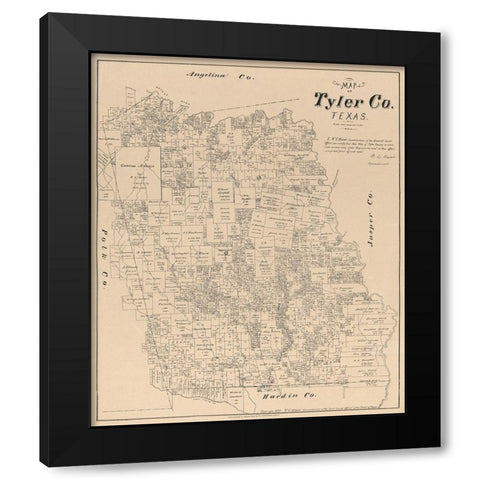 Tyler County Texas - Walsh 1879  Black Modern Wood Framed Art Print with Double Matting by Walsh