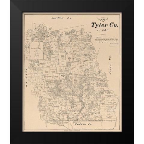 Tyler County Texas - Walsh 1879  Black Modern Wood Framed Art Print by Walsh