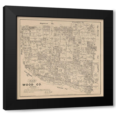 Wood County Texas - Walsh 1879  Black Modern Wood Framed Art Print by Walsh