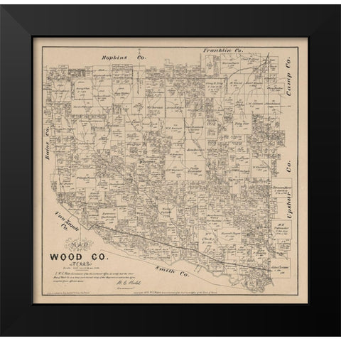 Wood County Texas - Walsh 1879  Black Modern Wood Framed Art Print by Walsh