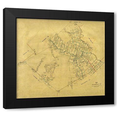 Wharton County Texas - Pressler 1865  Black Modern Wood Framed Art Print with Double Matting by Pressler