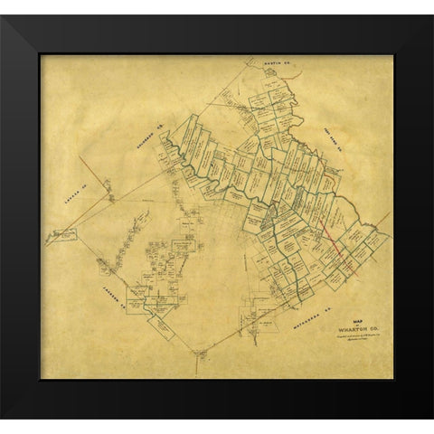 Wharton County Texas - Pressler 1865  Black Modern Wood Framed Art Print by Pressler