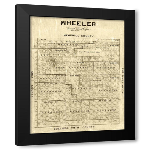 Wheeler County Texas -1887 Black Modern Wood Framed Art Print with Double Matting by Unknown