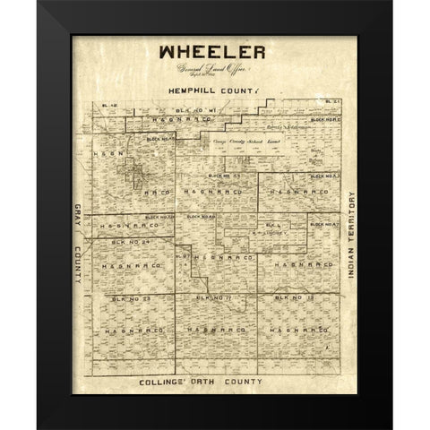 Wheeler County Texas -1887 Black Modern Wood Framed Art Print by Unknown