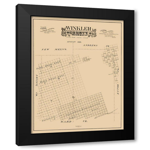 Winkler County Texas - Hall 1889  Black Modern Wood Framed Art Print by Hall