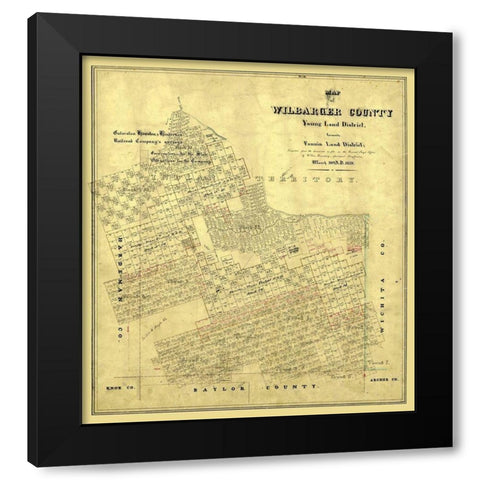 Wilbarger County Texas - Rosenberg 1859  Black Modern Wood Framed Art Print with Double Matting by Rosenberg