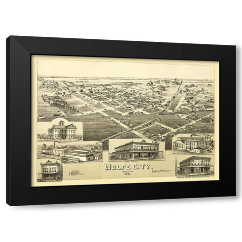 Wolfe City Texas - Fowler 1891 Black Modern Wood Framed Art Print with Double Matting by Fowler