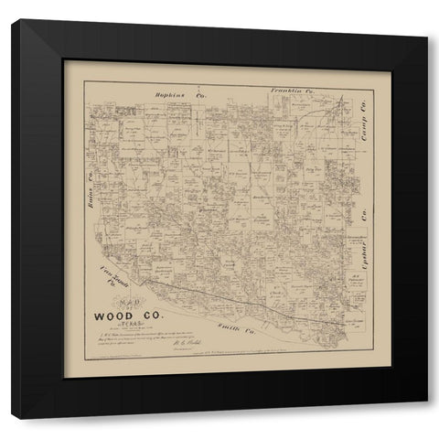 Wood County Texas- Walsh 1879  Black Modern Wood Framed Art Print with Double Matting by Walsh