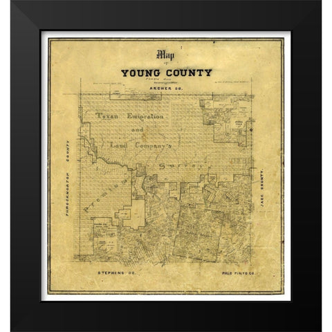 Young County Texas - Finerney 1880  Black Modern Wood Framed Art Print by Finerney