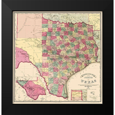 Texas - Pressler 1867 Black Modern Wood Framed Art Print by Pressler
