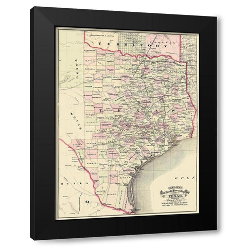 Texas - Cram 1875 Black Modern Wood Framed Art Print with Double Matting by Cram