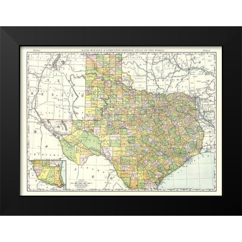 Texas - Rand McNally 1897 Black Modern Wood Framed Art Print by Rand McNally