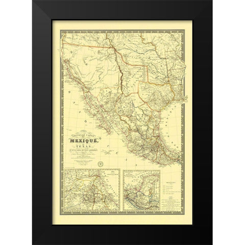 New Map of Mexico and Texas - 1840 Black Modern Wood Framed Art Print by Unknown