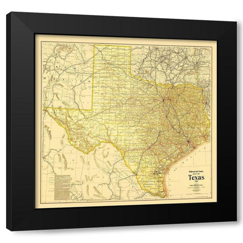 Railroad and County Map of Texas - 1908 Black Modern Wood Framed Art Print with Double Matting by Thompson