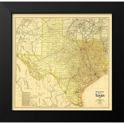 Railroad and County Map of Texas - 1908 Black Modern Wood Framed Art Print by Thompson