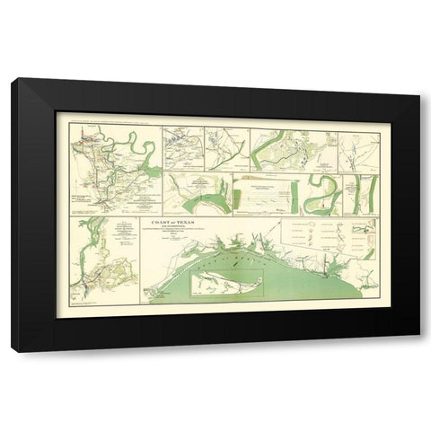 10 Views of Texas Coast and Defenses - Walker 1864 Black Modern Wood Framed Art Print by Walker