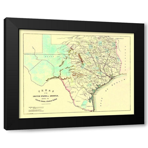 Galveston, Houston, Henderson Railroad 1872 Black Modern Wood Framed Art Print with Double Matting by King